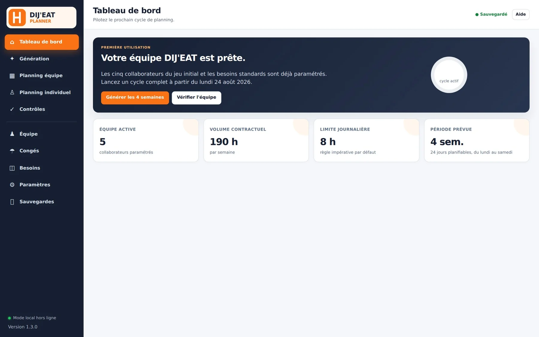 Tableau de bord DIJ'EAT Planner